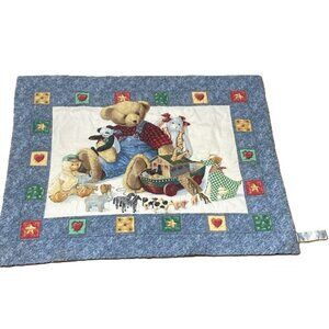 BLUE JEAN TEDDY Noahs Ark Pattern Baby Crib Blanket Comforter 43 x 35 inches